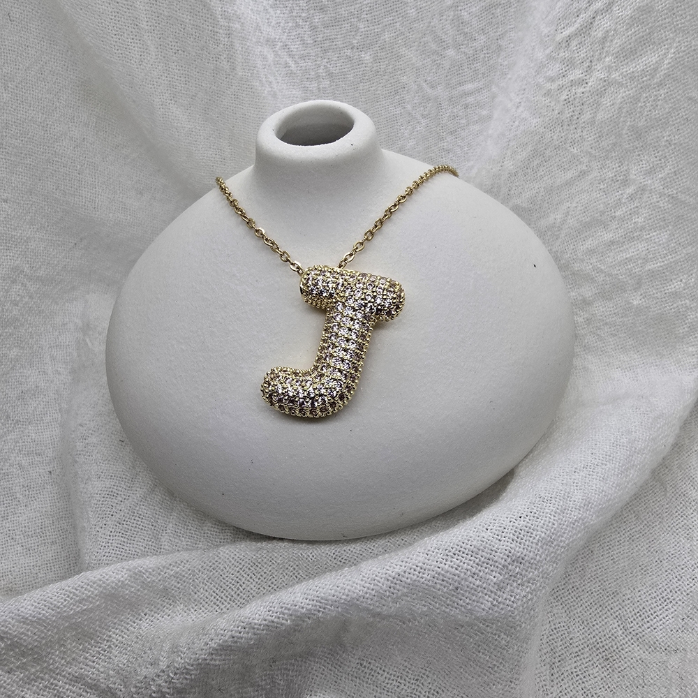 Gold Pavé Initial J Pendant Necklace — Sparkling Letter Charm